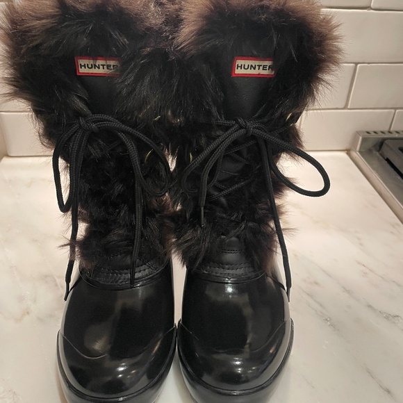 Hunter Cathie faux fur trim leather and rubber boots - Picture 1 of 5